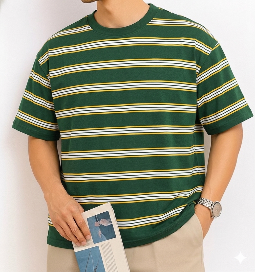 Linear Retro Drop Shoulder Tee - Green