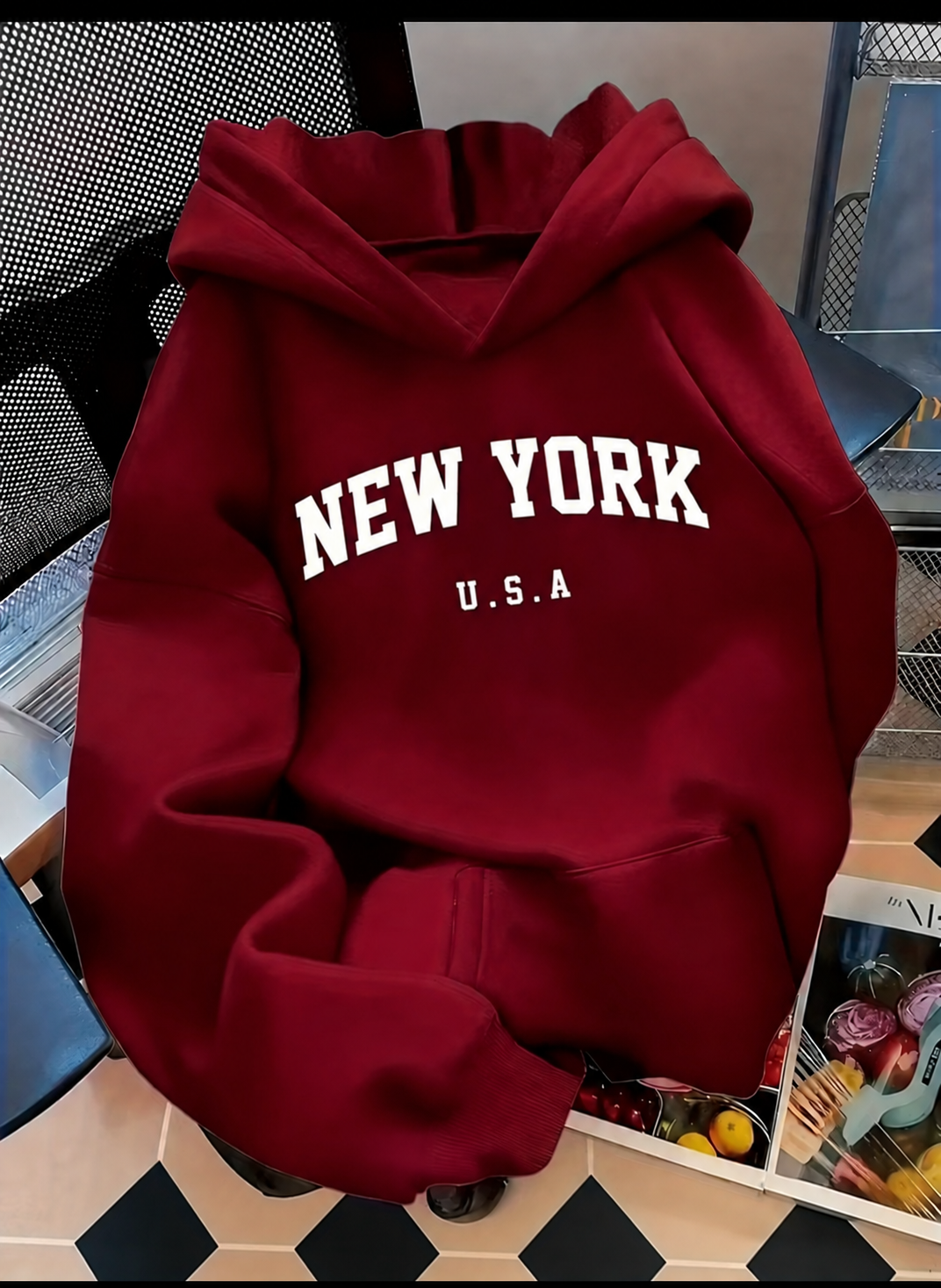 Premium Drop Hoodie Maroon - Design NEWYORK U.S.A
