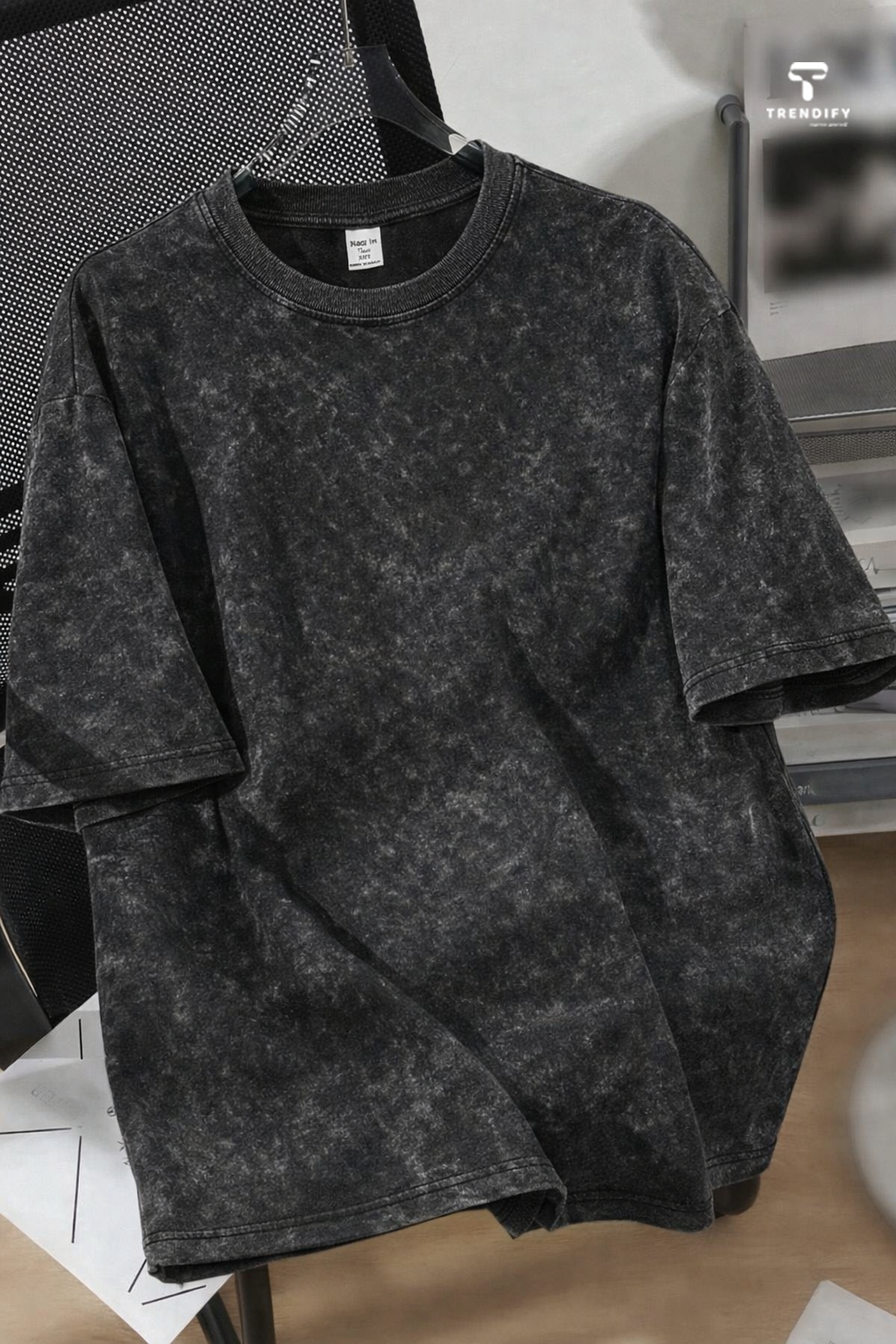 Black - Acid Wash Drop Shoulder T-shirt