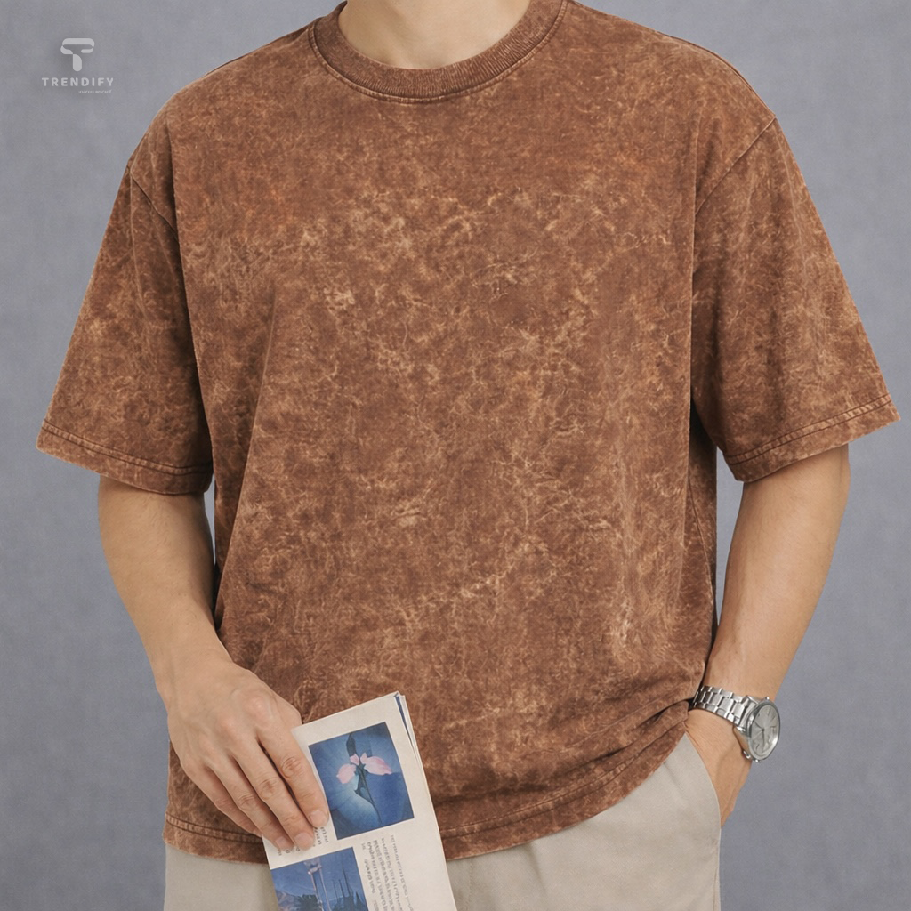 Coffee - Acid Wash Drop Shoulder T-shirt