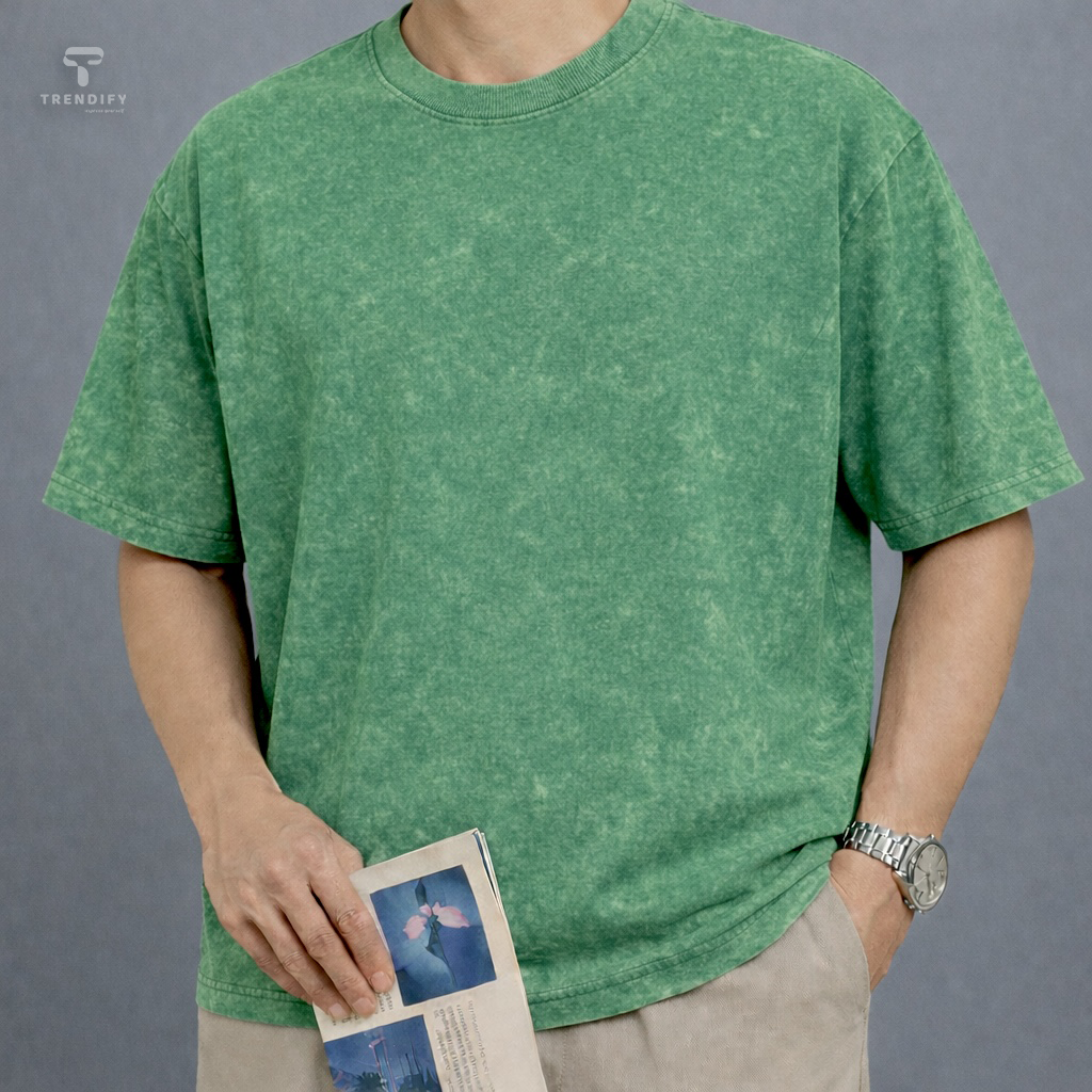 Green - Acid Wash Drop Shoulder T-shirt