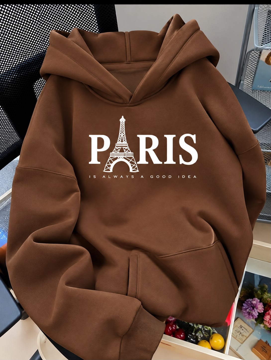 Premium Hoodie Coffee - Design Paris (Eiffel Tower)