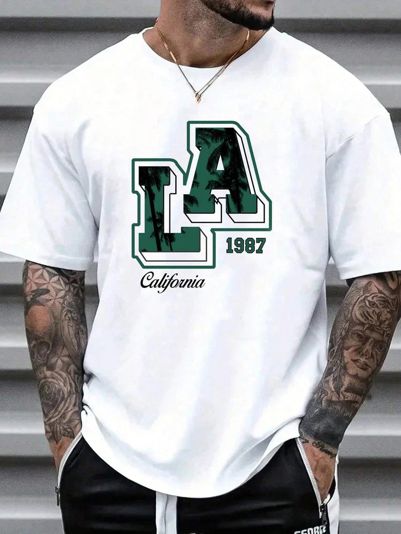 Drop Shoulder White T-Shirt - LA Design