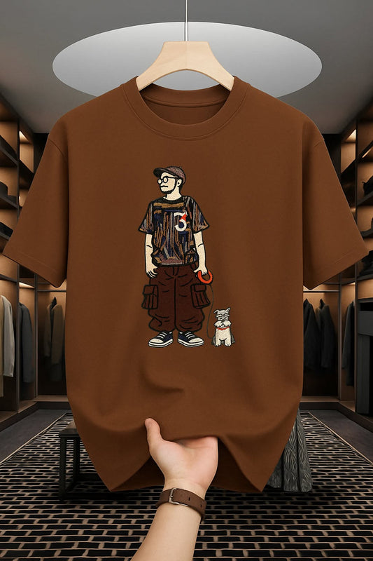 Drop Shoulder Coffee T-Shirt - Design with Dog