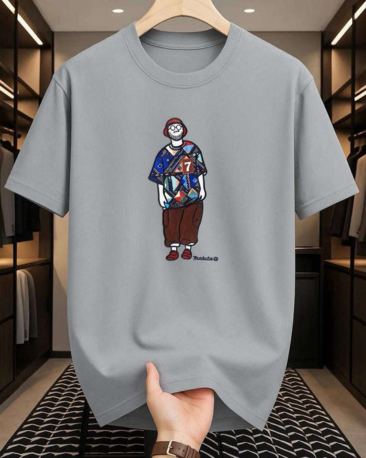 Drop Shoulder Silver Color T-Shirt - Makuta Design