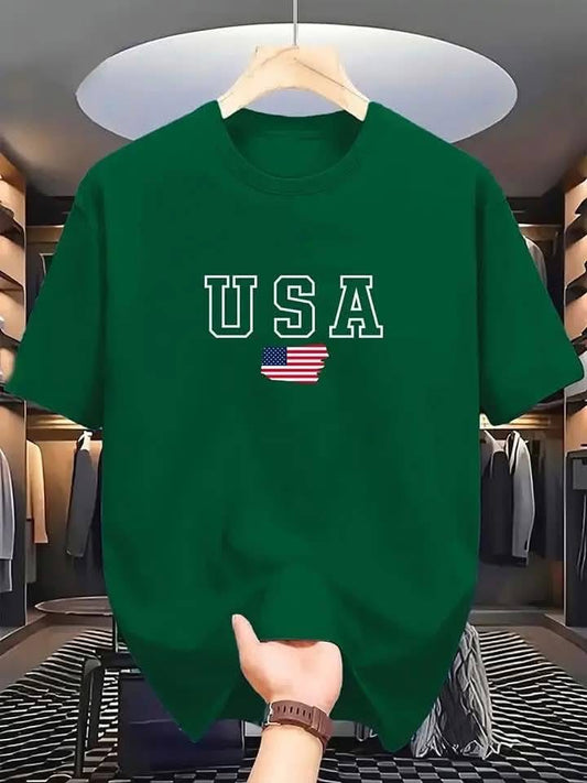Drop Shoulder Green T-Shirt - USA