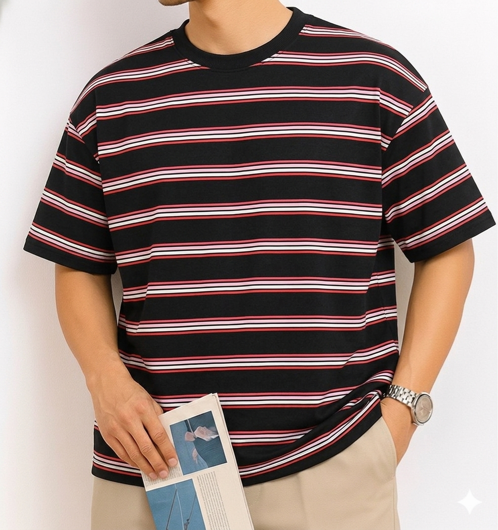 Linear Retro Drop Shoulder Tee - Black