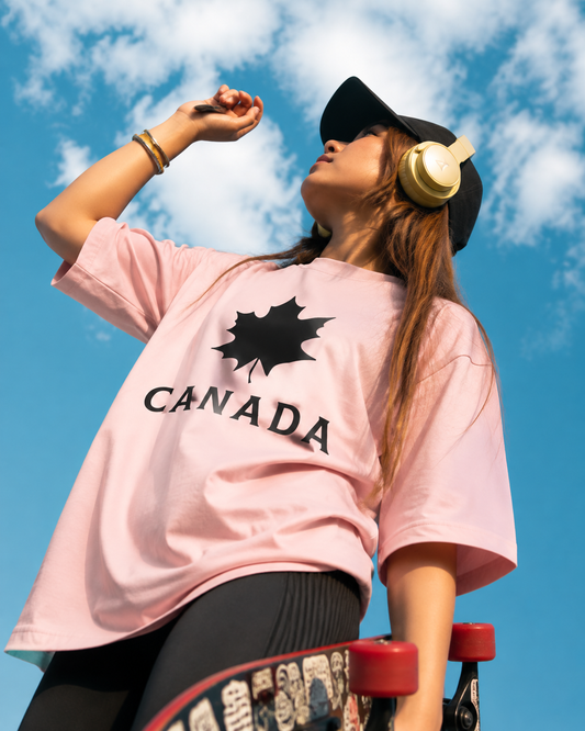 Ladies Drop Shoulder Baby Pink T-Shirt - Canada Design