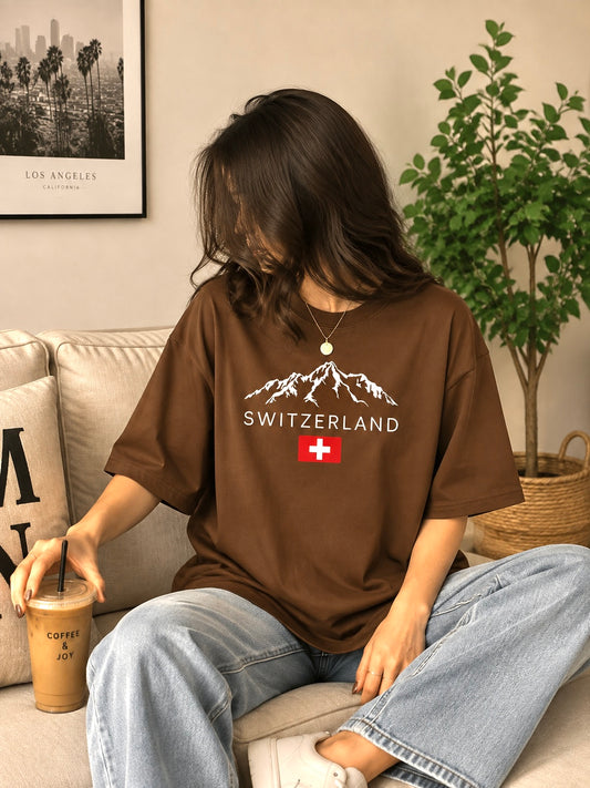 Ladies Drop Shoulder Coffee T-Shirt - Design Switzerland