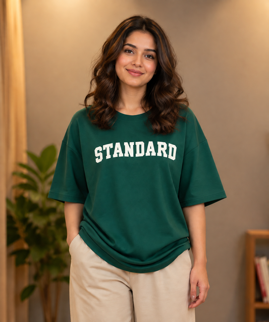 Ladies Drop Shoulder Green T-Shirt - Design Standard