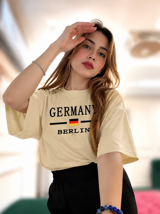 Ladies Drop Shoulder Beige T-Shirt  - Design Germany Berlin