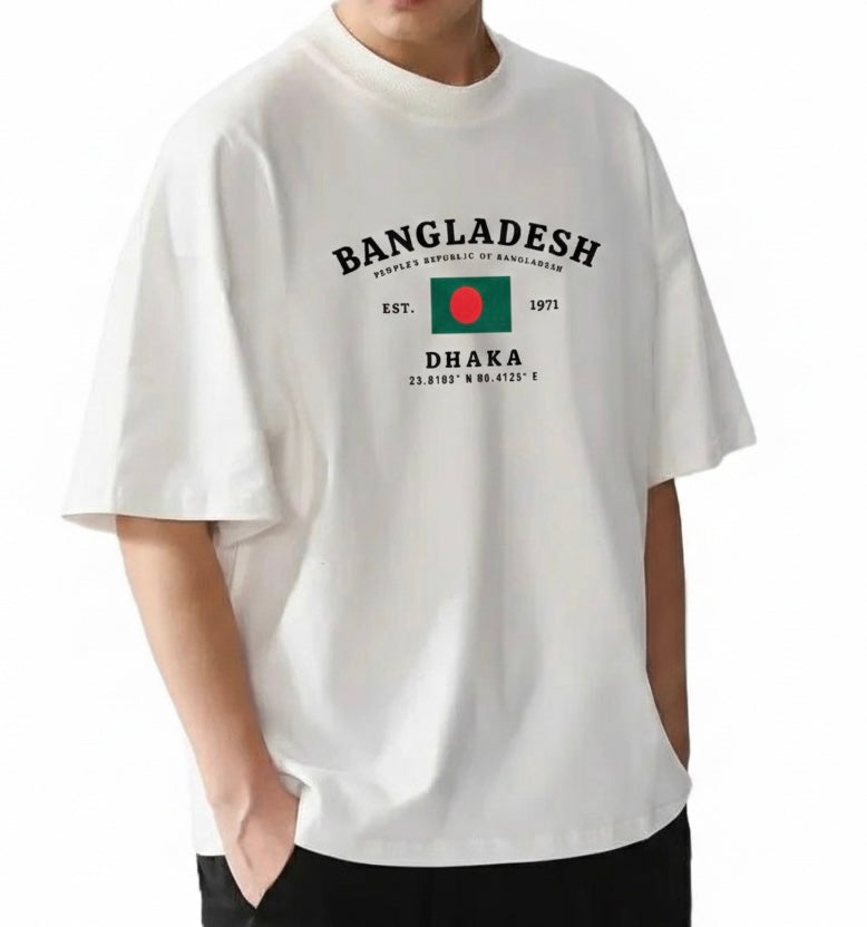 Drop Shoulder White T-Shirt -  Bangladesh 1971 Dhaka