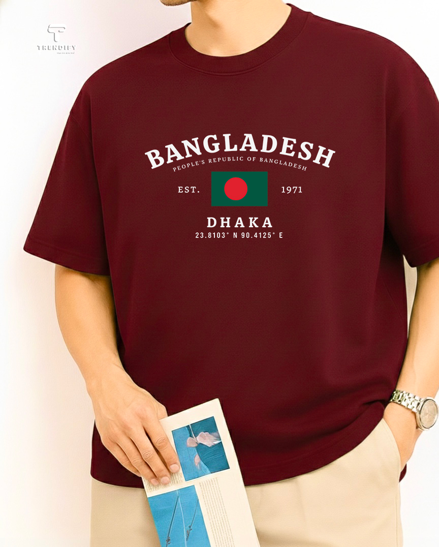 Drop Shoulder Maroon T-Shirt -  Bangladesh 1971 Dhaka