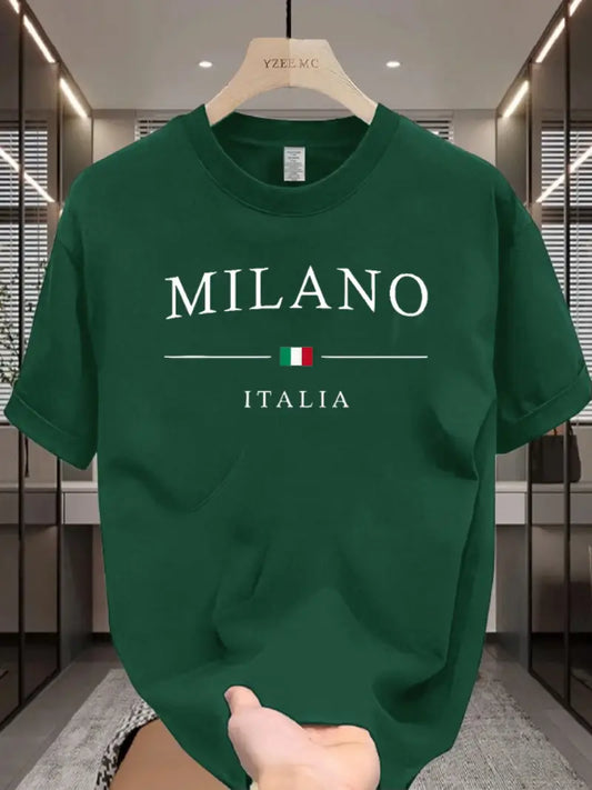 Drop Shoulder Print T-Shirt - Milano Italia flag