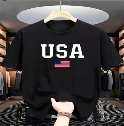 Drop Shoulder Black T-Shirt - USA Design