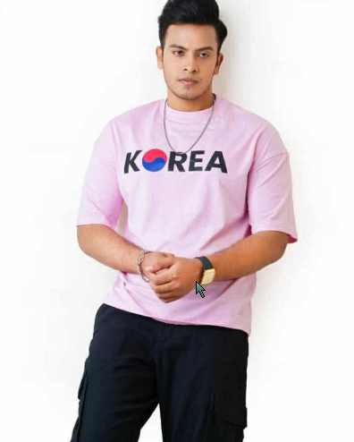 Drop Shoulder Pink T-Shirt - Korea Design