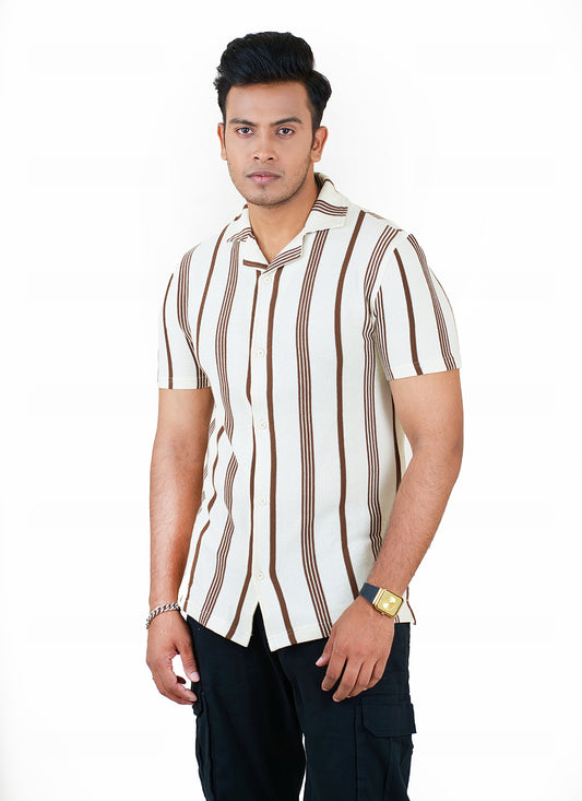 Waffle Stripe Short Sleeve Shirt (Export Quality) - Check