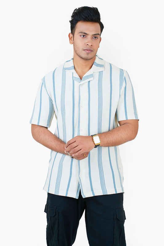 Waffle Stripe Short Sleeve Shirt (Export Quality) - Sky