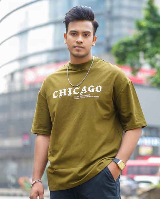 Drop Shoulder Print T-Shirt - Chicago Design