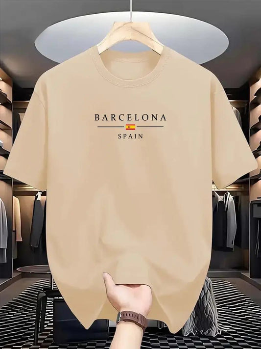 Drop Shoulder Beige T-Shirt  - Barcelona Design