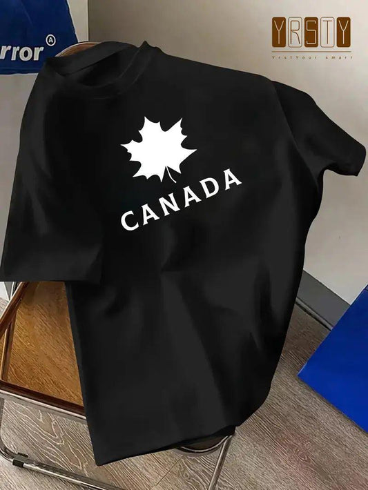 Drop Shoulder Black T-Shirt - Canada Design