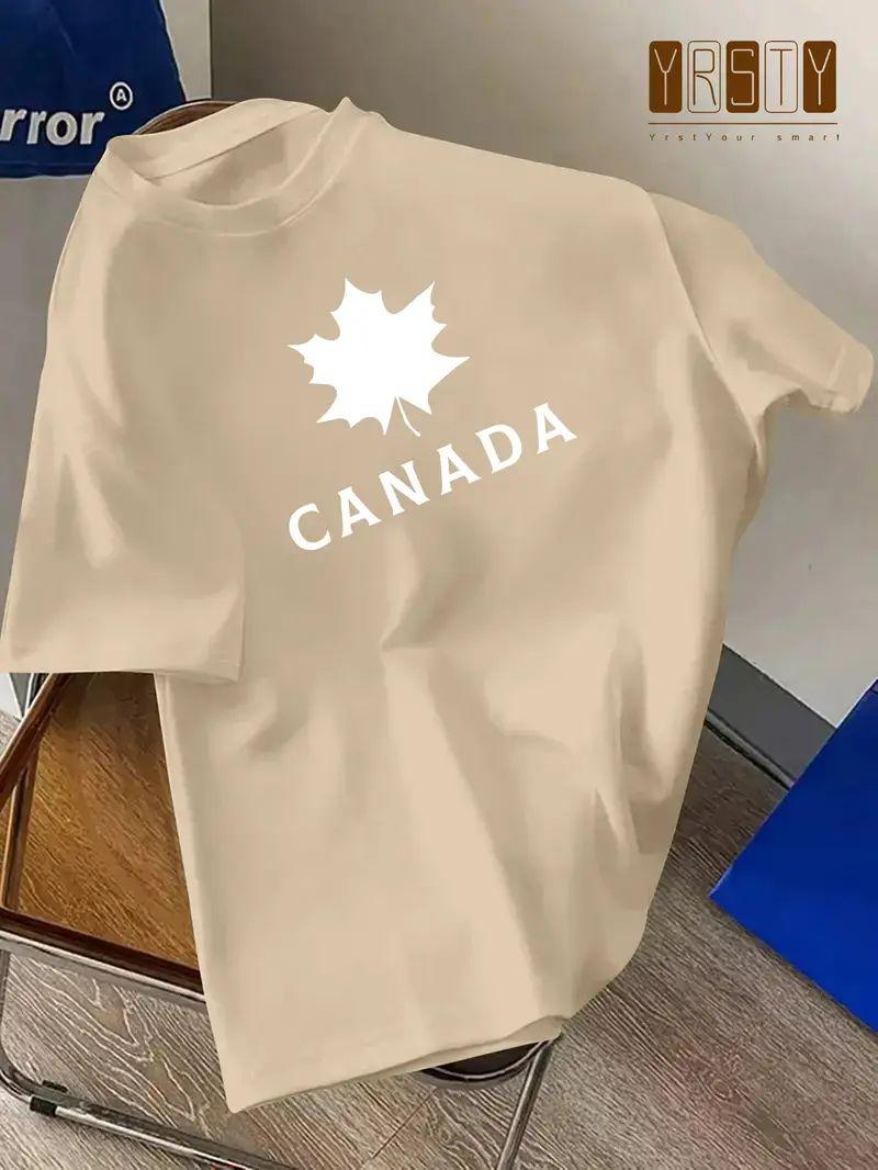 Drop Shoulder Beige T-Shirt  - Canada Design