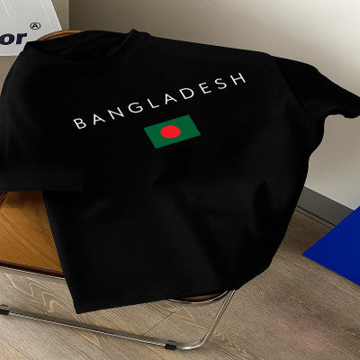 Drop Shoulder Black T-Shirt - Bangladesh Flag