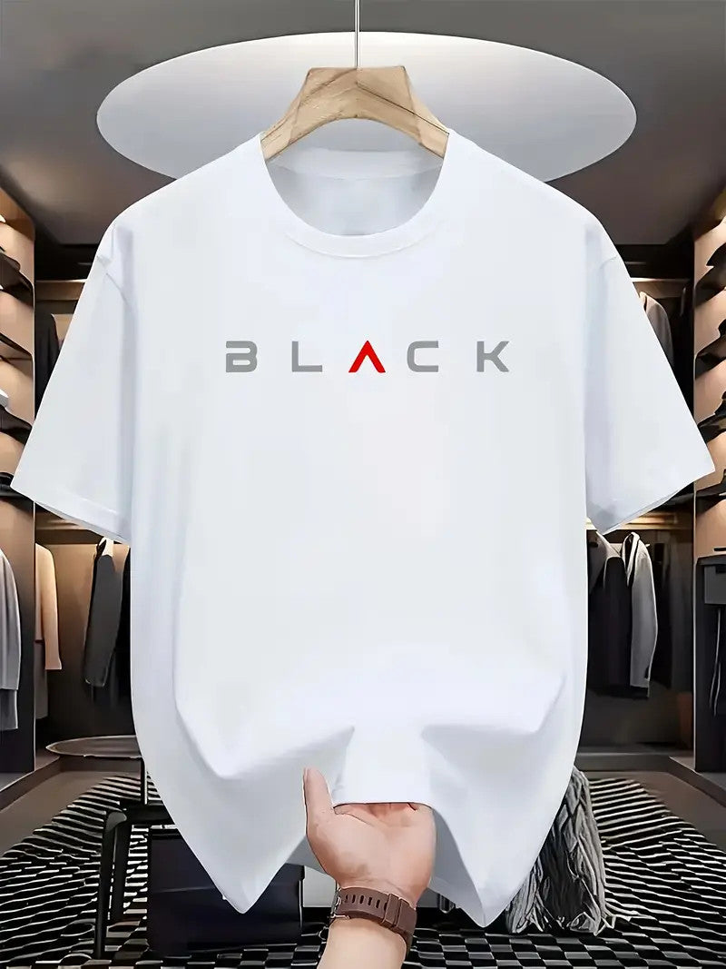 Drop Shoulder White T-Shirt -  Black Design