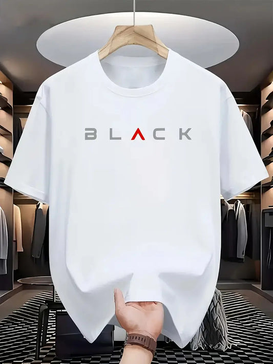 Drop Shoulder White T-Shirt -  Black Design
