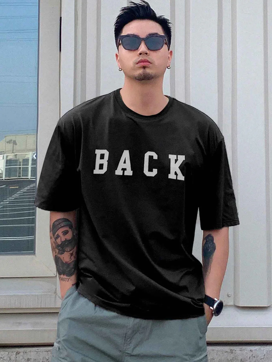 Drop Shoulder Black T-Shirt - Back Design