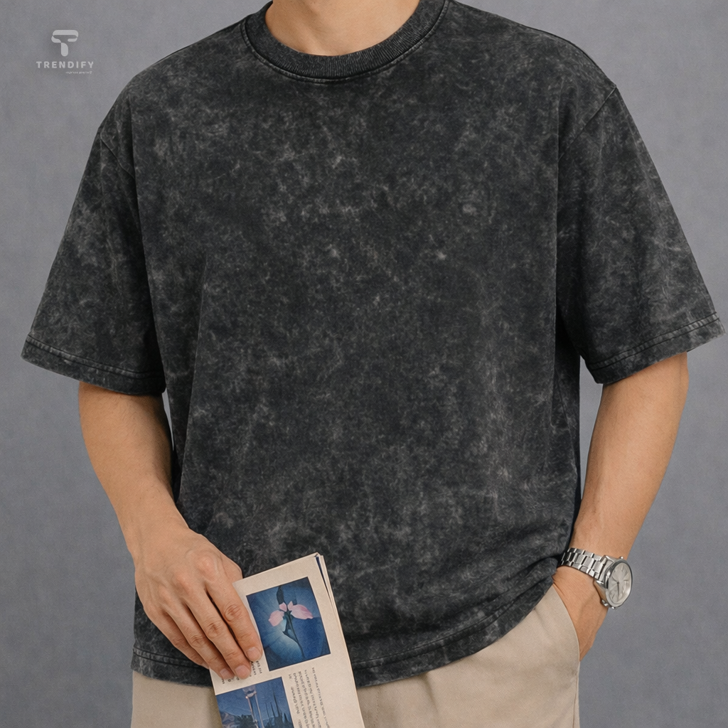 Black - Acid Wash Drop Shoulder T-shirt