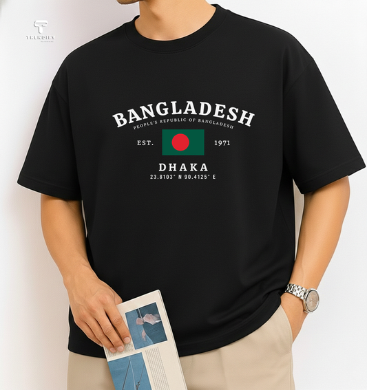 Drop Shoulder Black T-Shirt -  Bangladesh 1971 Dhaka