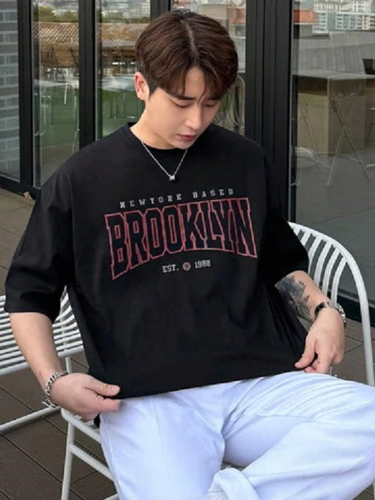 Drop Shoulder Black T-Shirt - Brooklyn Design