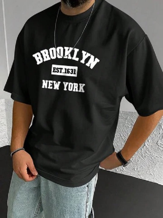 Drop Shoulder Black T-Shirt - Brooklyn  Design