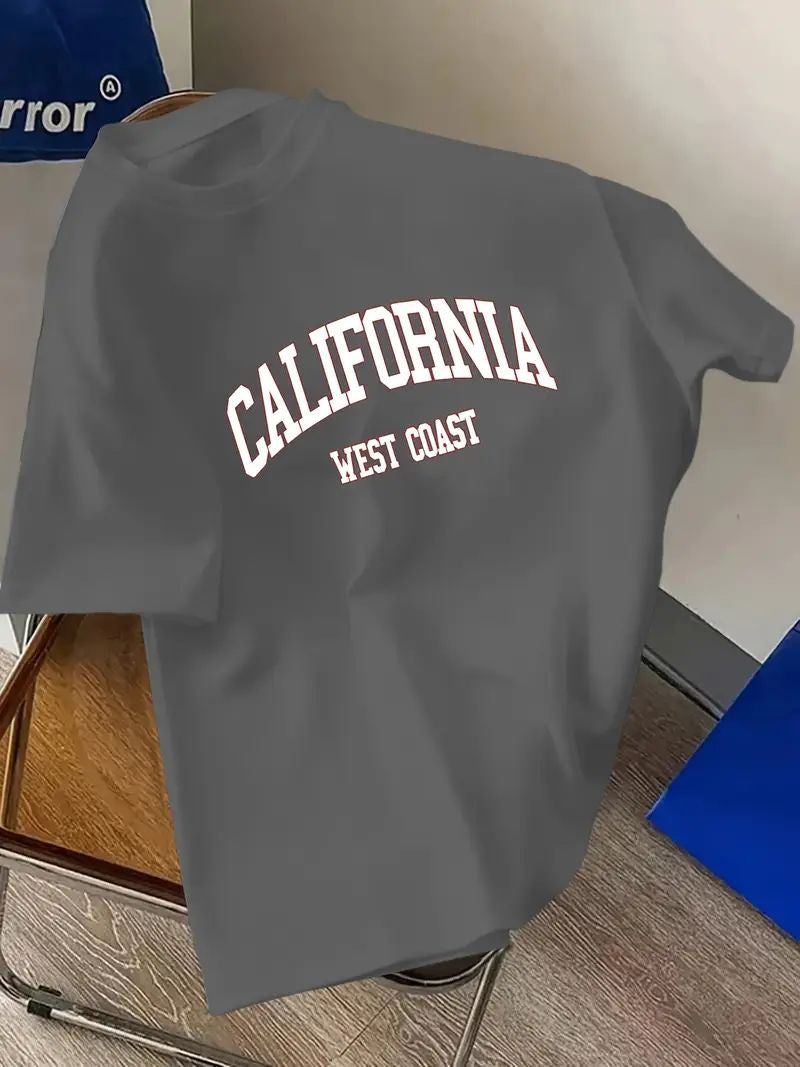 Drop Shoulder Silver Color T-Shirt - CaliFornia Design