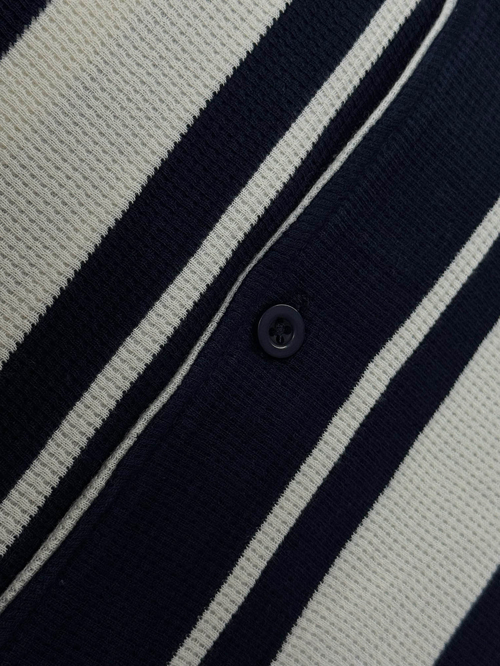 Waffle Stripe Short Sleeve Shirt (Export Quality) - Navy
