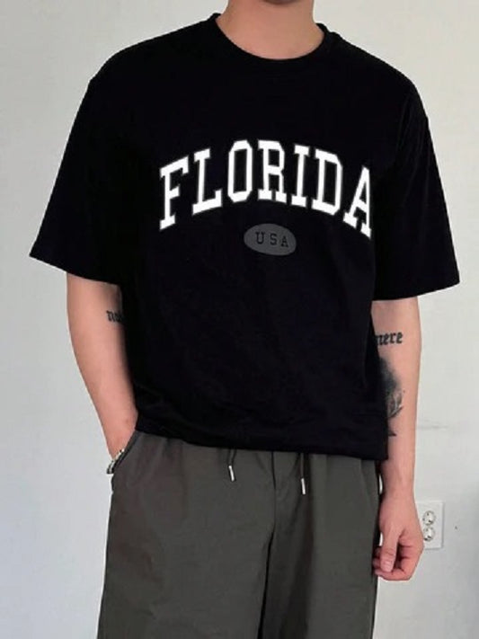 Drop Shoulder Black T-Shirt - Florida Design