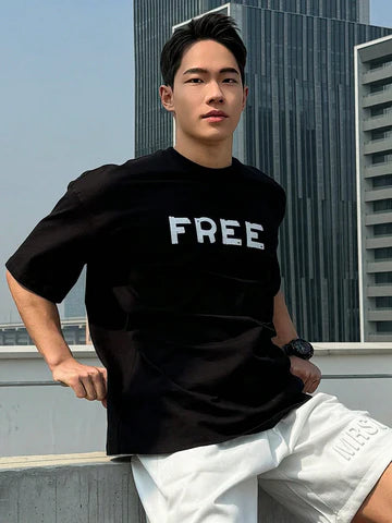 Drop Shoulder Print T-Shirt - Free Design