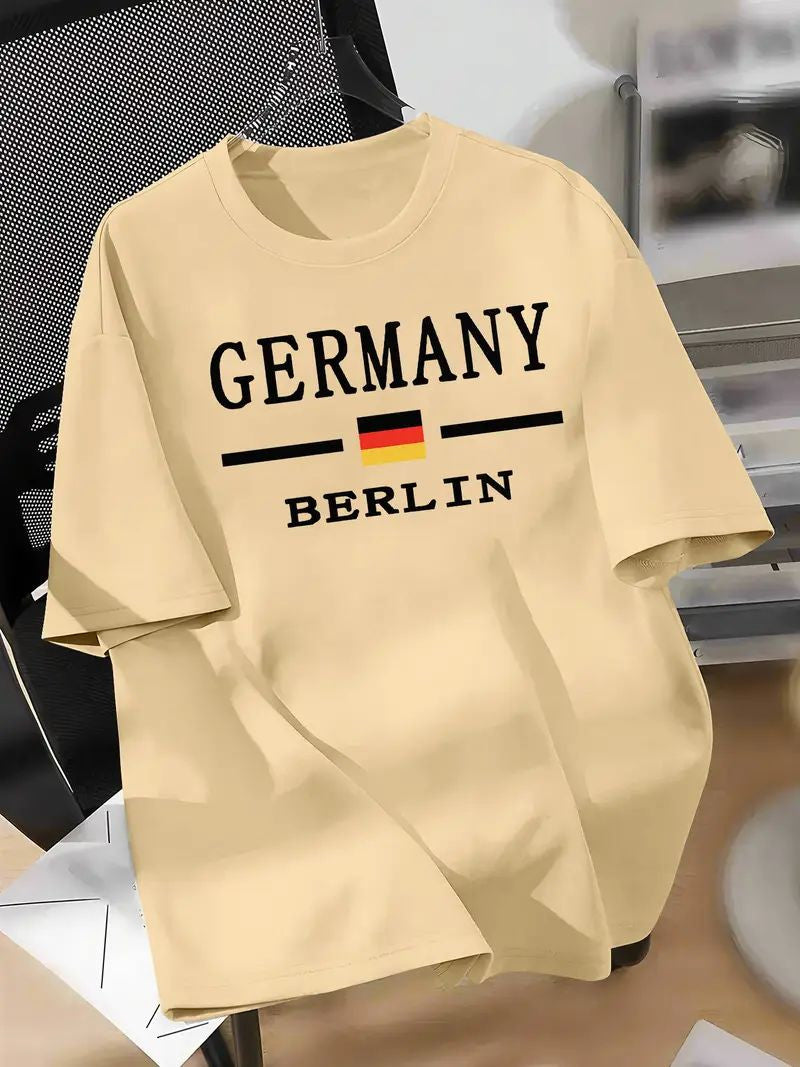 Drop Shoulder Beige T-Shirt - Germany Design