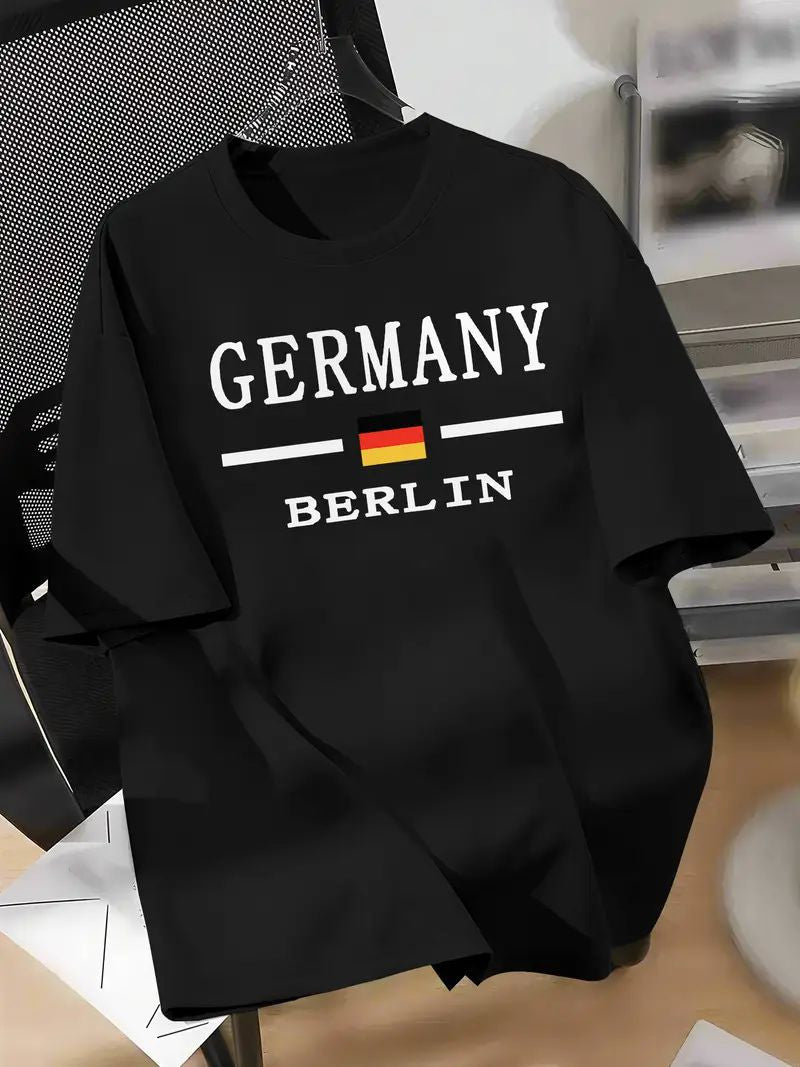 Drop Shoulder Black T-Shirt - Germany Berlin Design