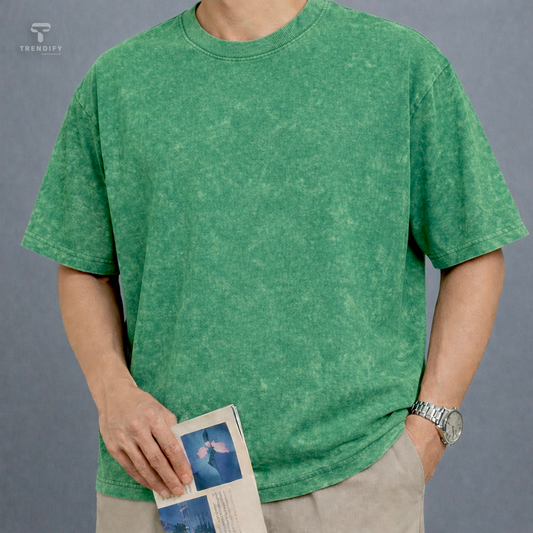 Green - Acid Wash Drop Shoulder T-shirt