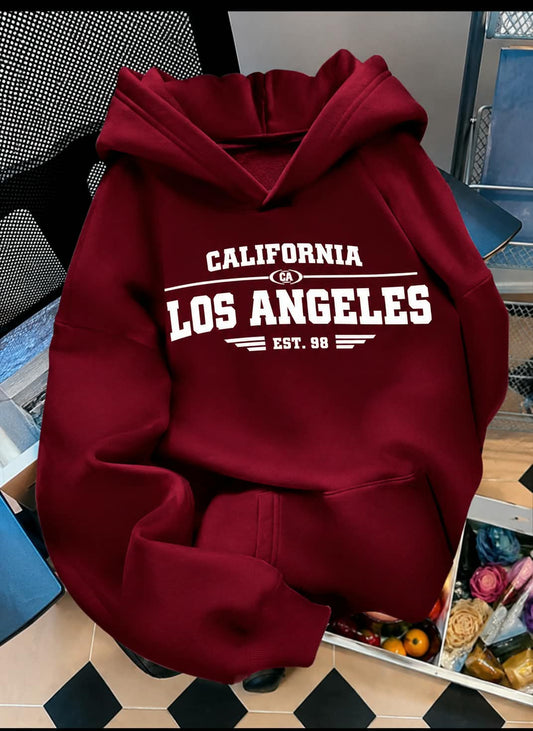 Premium Drop Hoodie Maroon - Design LOS ANGELES