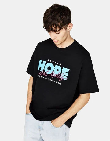 Drop Shoulder Print T-Shirt - Hope Design