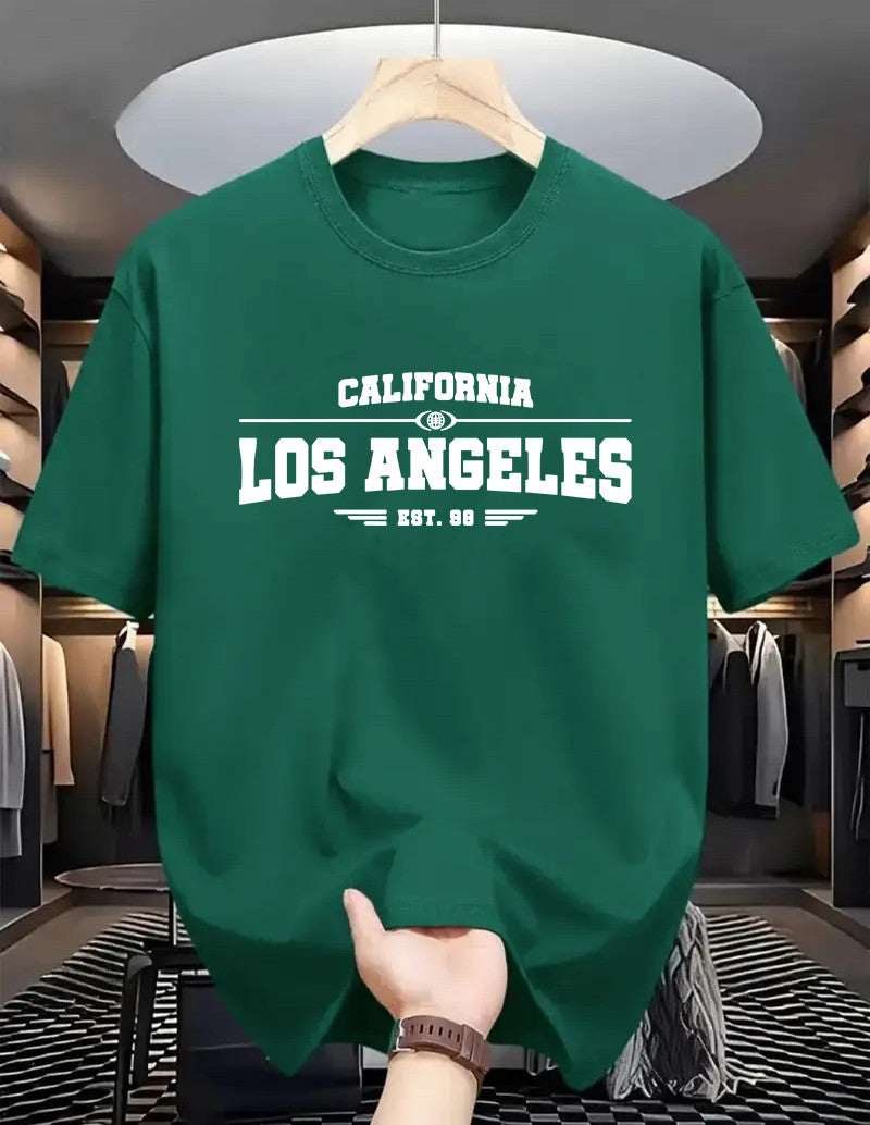 Drop Shoulder Green T-Shirt - Los Angeles Design