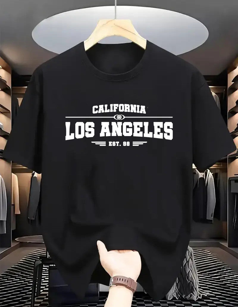Drop Shoulder Black T-Shirt - Los Angeles Design