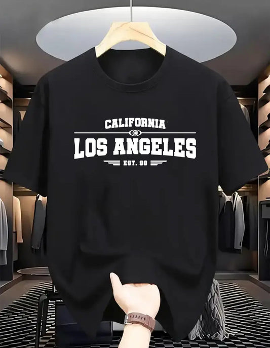 Drop Shoulder Black T-Shirt - Los Angeles Design