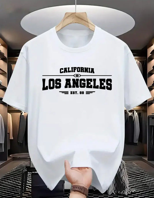 Drop Shoulder White T-Shirt - Los Angeles Design