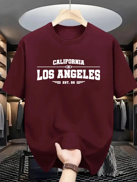 Drop Shoulder Maroon T-Shirt - Los Angeles Design