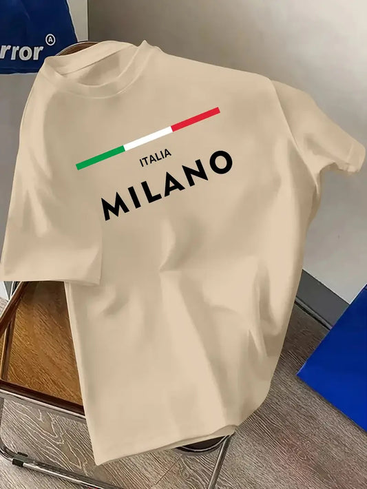 Drop Shoulder Beige T-Shirt - Milano Design