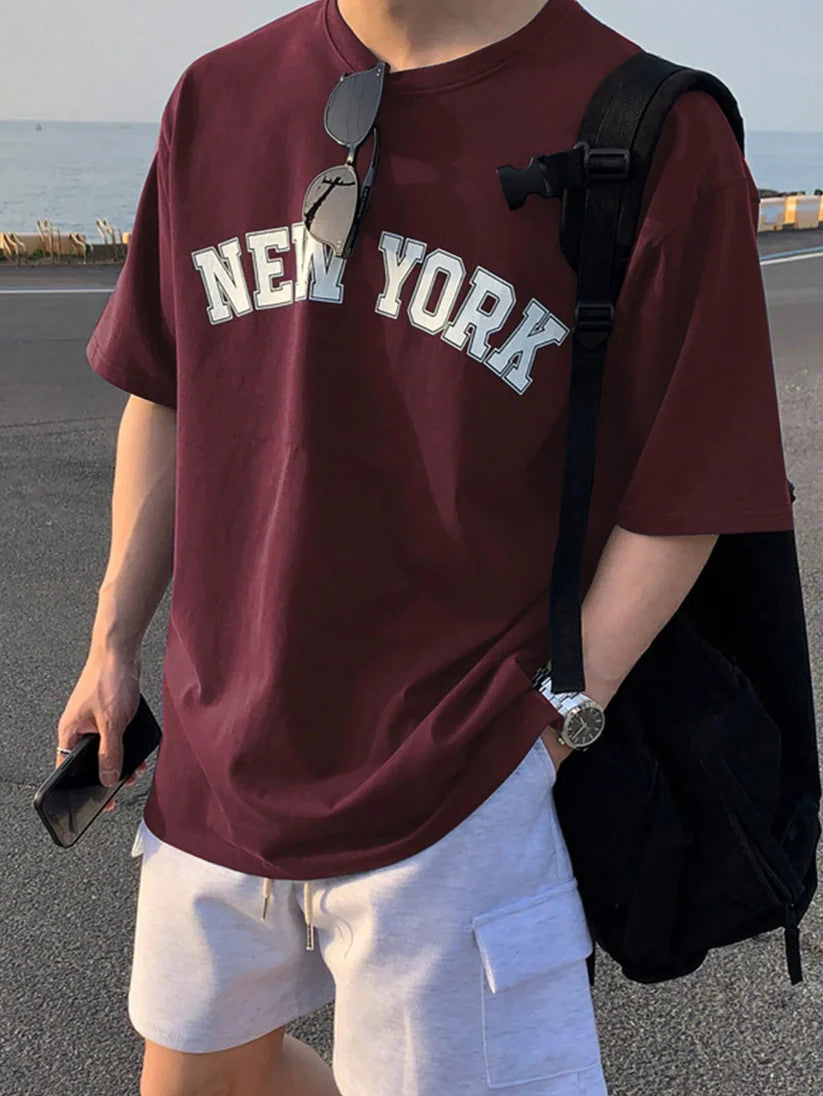 Drop Shoulder Maroon T-Shirt - Newyork Design